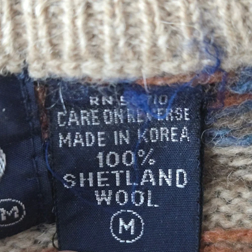Vtg 100% Shetland Wool Mens M Hand-Framed Sweater Fair Isle Cozy Fall Winter